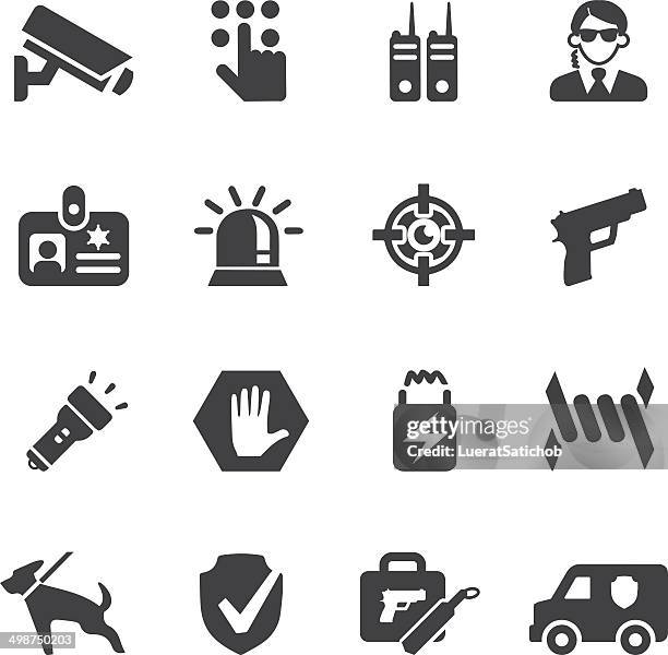 security guard silhouette icons | eps10 - police shield stock illustrations