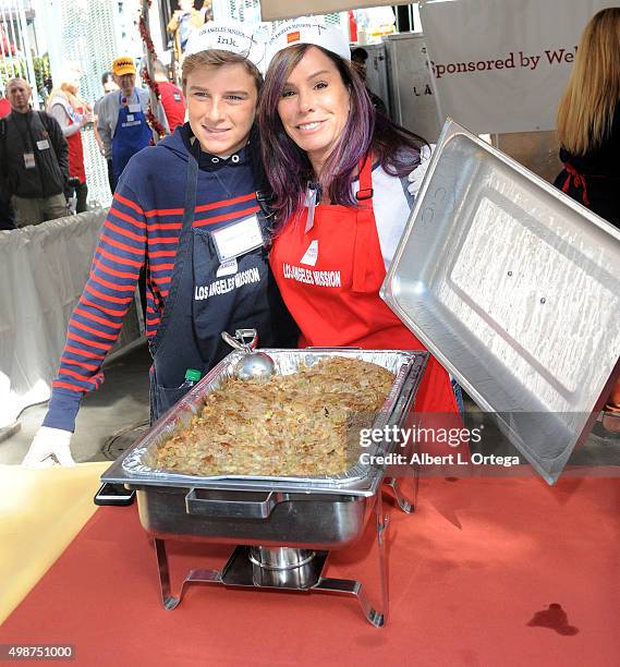 Personality Melissa Rivers and son Cooper Endicott at the Los Angeles Mission Thanksgiving For The Homeless held at Los Angeles Mission on November...