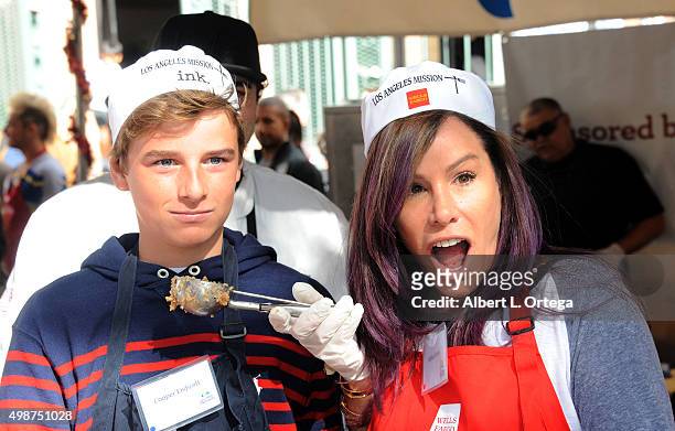 Personality Melissa Rivers and son Cooper Endicott at the Los Angeles Mission Thanksgiving For The Homeless held at Los Angeles Mission on November...