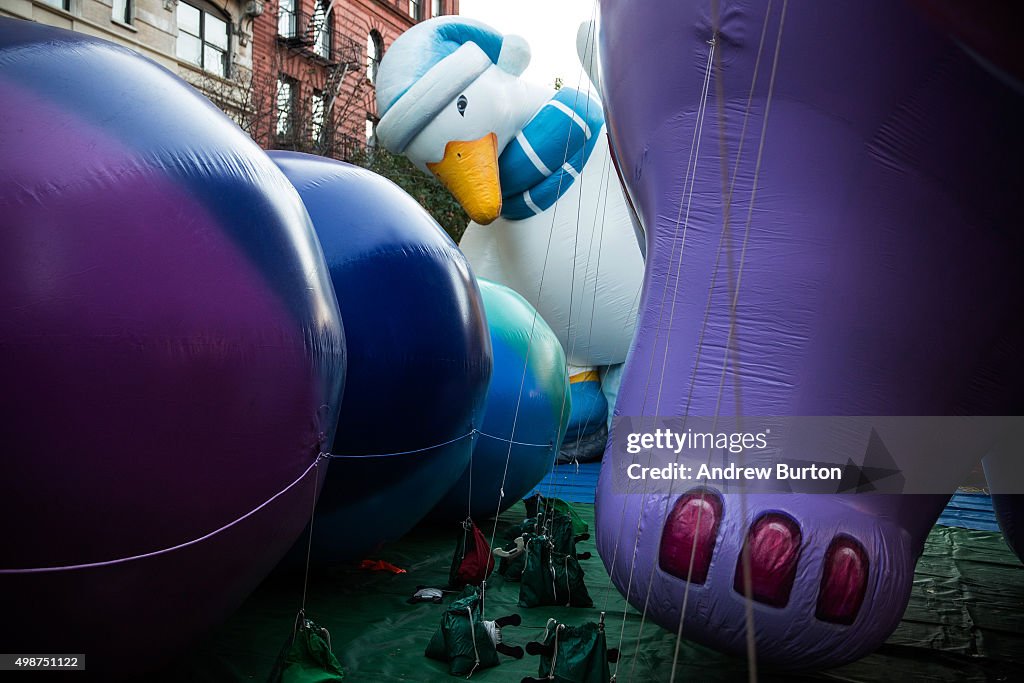 Floats Are Prepared For Macy's Thanksgiving Day Parade In New York