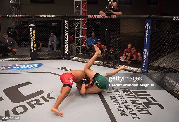 Enrique Barzola takes down Cesar Arsamendia in their semi-finals fight during the filming of The Ultimate Fighter Latin America: Team Gastelum vs...