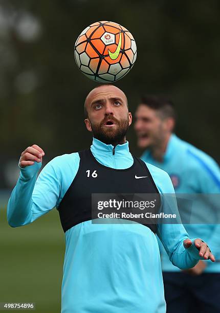 Jason Trifiro of Melbourne City controls the ball during a Melbourne City A-League training session at City Football Academy on November 26, 2015 in...