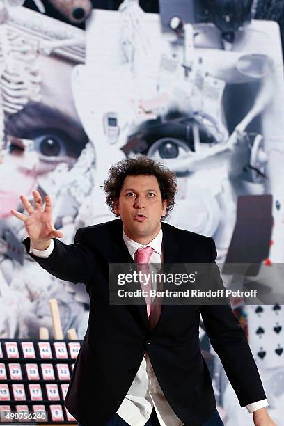 Funny Magician Eric Antoine performs during 'Vivement Dimanche' TV Show at Pavillon Gabriel on November 25, 2015 in Paris, France.