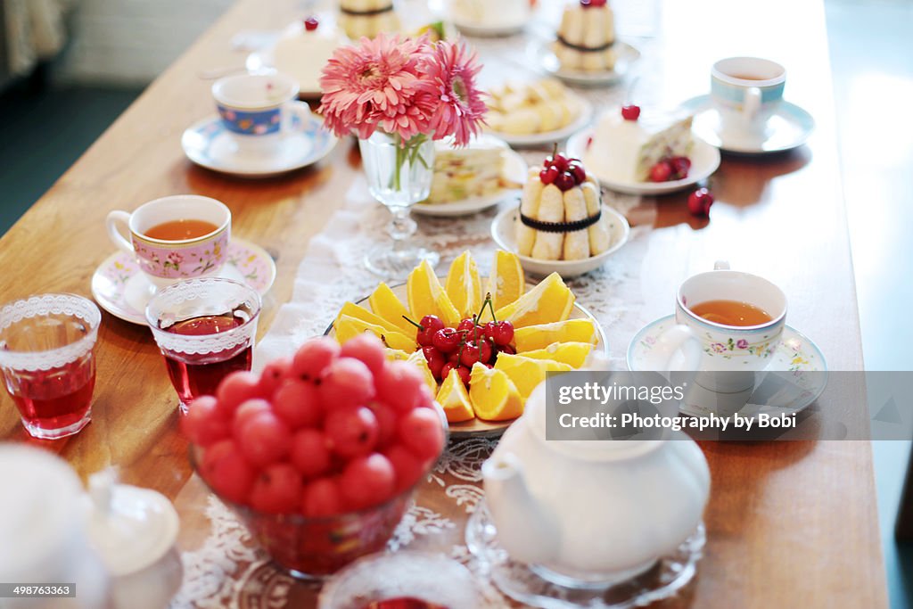 Girls warm weekend home afternoon tea party