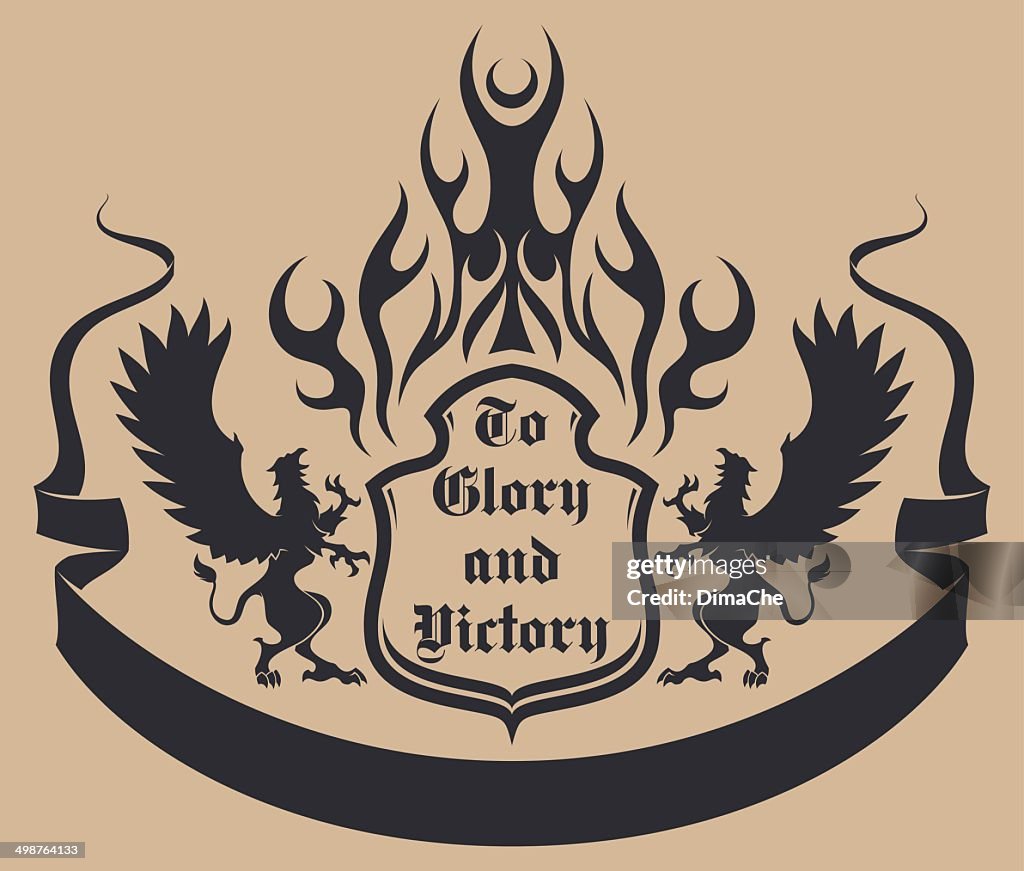 Coat of arms with griphons and shield