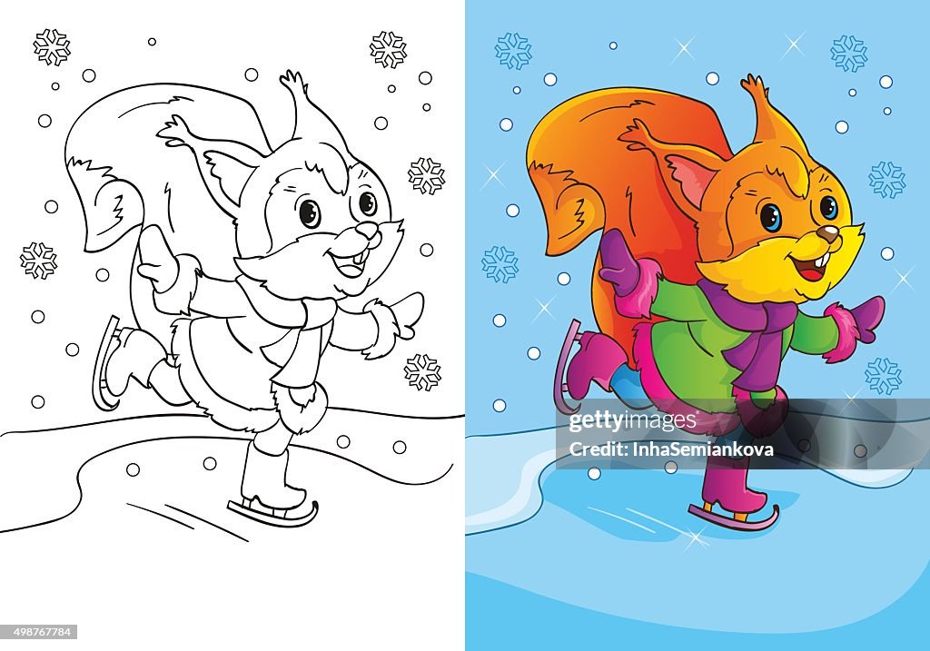 Libro Para Colorear De Ardilla De Dibujos Animados Patines Monada  Ilustración de stock - Getty Images