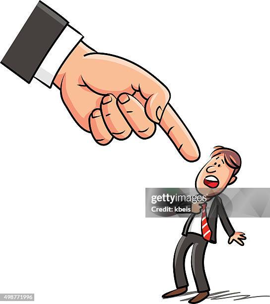 giant hand pointing at surprised man - micro scope stock illustrations
