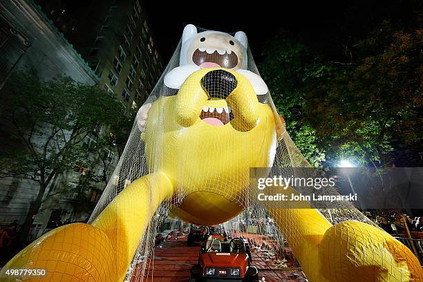 View of Adventure Time Baloon during the 89th Annual Macy's Thanksgiving Day Parade Rehearsals Inflation Eve on November 25, 2015 in New York City.