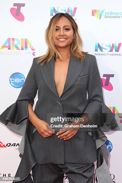 Jessica Mauboy arrives for the 29th Annual ARIA Awards 2015 at The Star on November 26, 2015 in Sydney, Australia.