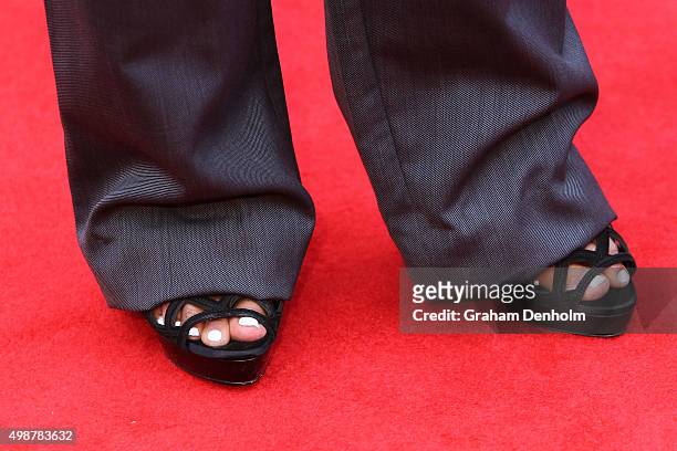 Detail of shoes worn by Jessica Mauboy arrives for the 29th Annual ARIA Awards 2015 at The Star on November 26, 2015 in Sydney, Australia.