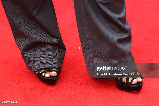 Detail of shoes worn by Jessica Mauboy arrives for the 29th Annual ARIA Awards 2015 at The Star on November 26, 2015 in Sydney, Australia.