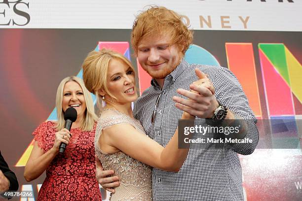 Kylie Minogue and Ed Sheeran dance on the red carpet ahead of the 29th Annual ARIA Awards 2015 at The Star on November 26, 2015 in Sydney, Australia.