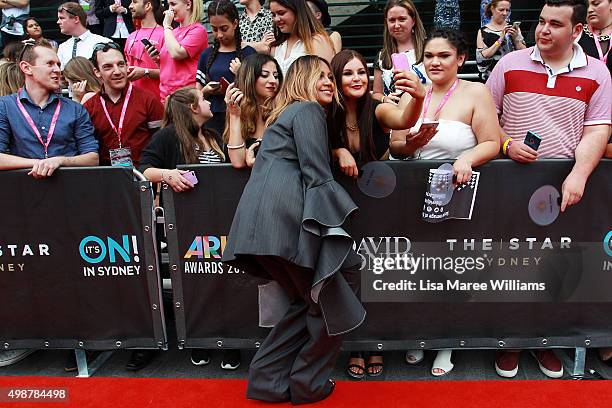 Jessica Mauboy greets fans ahead of the ARIA Awards 2015 at The Star on November 26, 2015 in Sydney, Australia.