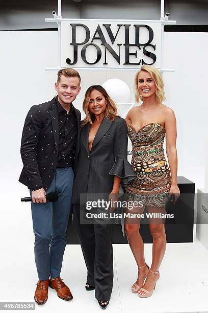 David Jones Hosts Joel Creasey, Olivia Phyland pose with Jessica Mauboy ahead of the ARIA Awards 2015 at The Star on November 26, 2015 in Sydney,...