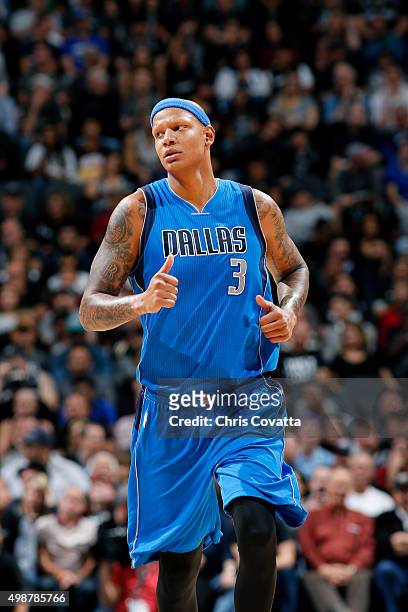 Charlie Villanueva of the Dallas Mavericks looks on during the game against the San Antonio Spurs on November 25, 2015 at the AT&T Center in San...