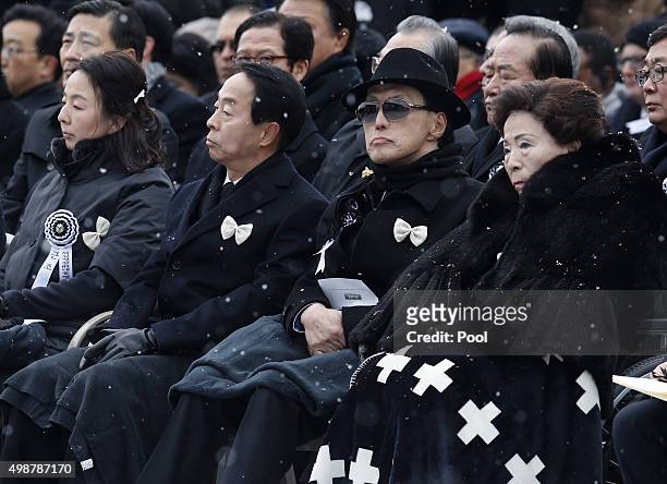 Widow Sohn Myung-Soon , oldest son Kim Eun-Chul and second son Kim Hyeon-Chul attend at the funeral ceremony of the deceased former President Kim...