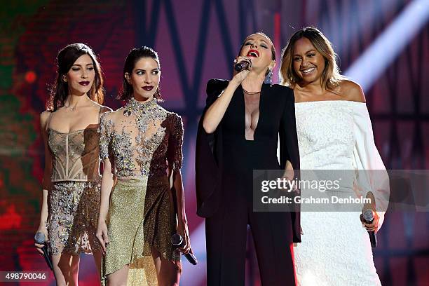 Lisa and Jessica Origliasso of the Veronicas, Tina Arena and Jessica Mauboy perform during the 29th Annual ARIA Awards 2015 at The Star on November...