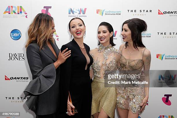 Tina Arena poses with The Veronicas and Jessica Mauboy in awards room after being inducted into the ARIA Hall of Fame during the 29th Annual ARIA...
