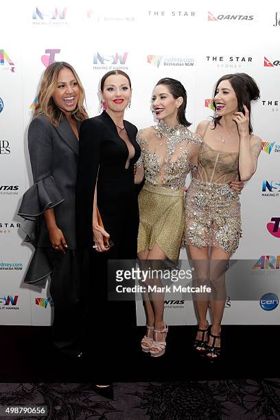 Tina Arena poses with The Veronicas and Jessica Mauboy in awards room after being inducted into the ARIA Hall of Fame during the 29th Annual ARIA...