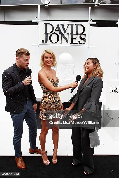 David Jones hosts Joel Creasey, Olivia Phyland speak with Jessica Mauboy ahead of the ARIA Awards 2015 at The Star on November 26, 2015 in Sydney,...