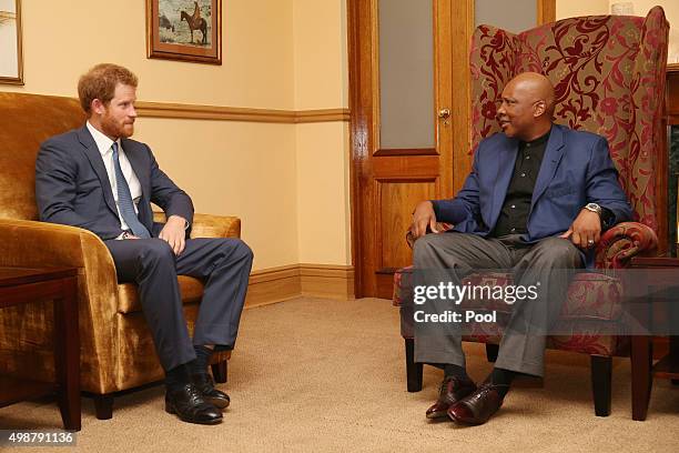 Prince Harry makes a courtesy call on King Letsie III at the King's palace as he begins his visit to the region where he will name two buildings at...