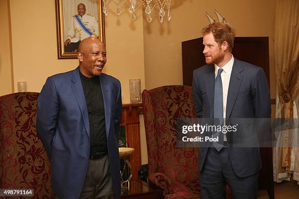 Prince Harry makes a courtesy call on King Letsie III at the King's palace as he begins his visit to the region where he will name two buildings at...