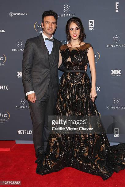 Leonardo de Lozanne and Sandra Echeverria attend Premio Iberoamericano de Cine Fenix 2015 at Teatro de La Ciudad on November 25, 2015 in Mexico City,...