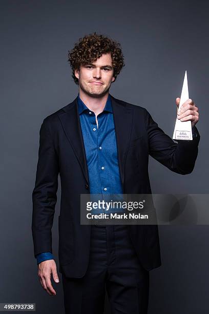Vance Joy poses for a portrait with an ARIA for Best Male Artist during the 29th Annual ARIA Awards 2015 at The Star on November 26, 2015 in Sydney,...