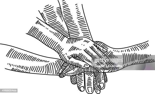 hands together drawing - teamwork hands stock illustrations