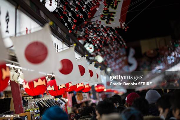 nakamise dori - japanese flag stock pictures, royalty-free photos & images