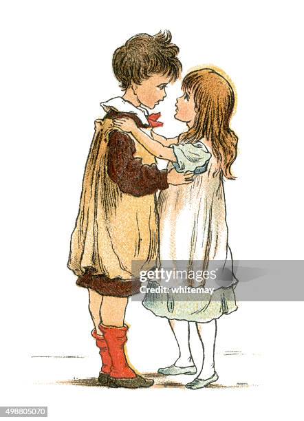 nineteenth century boy and girl hugging - sister face to face stock illustrations