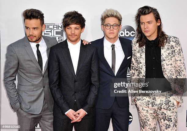 Singers Liam Payne, Louis Tomlinson, Niall Horan and Harry Styles of One Direction arrive at the 2015 American Music Awards at Microsoft Theater on...