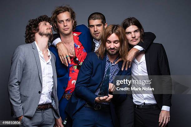 Tame Impala pose for a portrait with the ARIA for Album of the Year during the 29th Annual ARIA Awards 2015 at The Star on November 26, 2015 in...