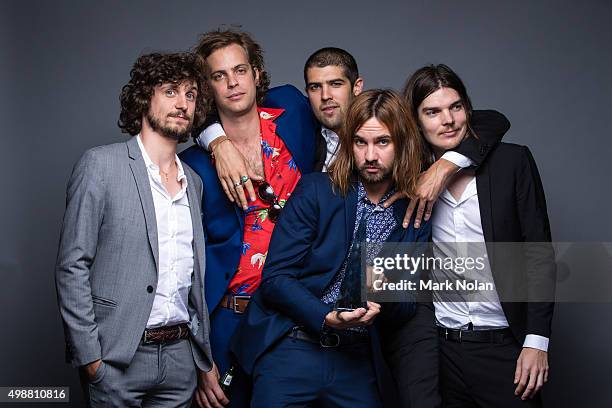 Tame Impala pose for a portrait with the ARIA for Album of the Year during the 29th Annual ARIA Awards 2015 at The Star on November 26, 2015 in...