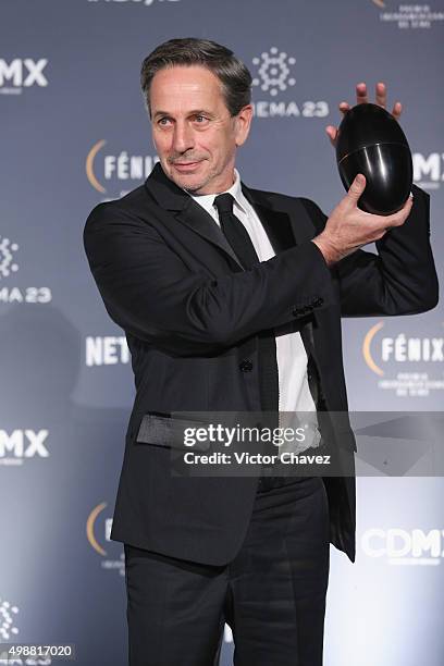 Winner of best male performance Fenix award Alfredo Castro attends the Premio Iberoamericano de Cine Fenix 2015 at Teatro de La Ciudad on November...