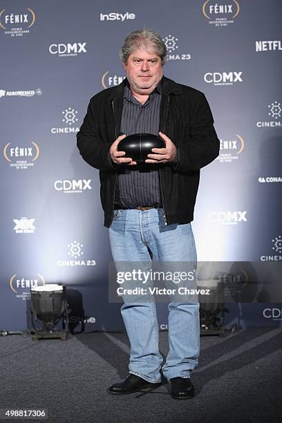 Winner of documentary feature Fenix award Eduardo Coutinho attends the Premio Iberoamericano de Cine Fenix 2015 at Teatro de La Ciudad on November...