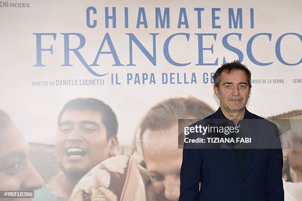 Producer Pietro Valsecchi poses during a photocall of the movie "Chiamatemi Francesco, il Papa della gente" on November 26, 2015 in Rome. The movie...