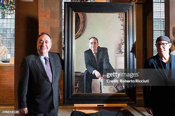 Alex Salmond MP and artist Gerard Burns unveil a painting of Mr Salmond at the Scottish National Portrait Gallery on November 26, 2015 in...