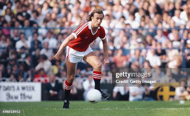 Sammy McIlroy of Manchester United in action during a Division One match against Tottenham Hotspur at White Hart Lane on September 6, 1980 in London,...