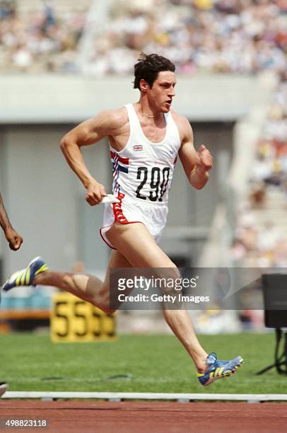 Allan Wells of GBR in action during the Mens 100 metres heats at the 1980 Moscow Olympic Games on July 24, 1980 in Moscow, Russia, Wells went on to...