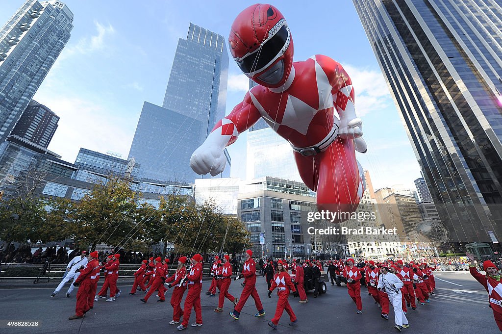 Red Mighty Morphin Power Ranger Balloon Takes Flight At The 89th Annual Macy's Thanksgiving Day Parade