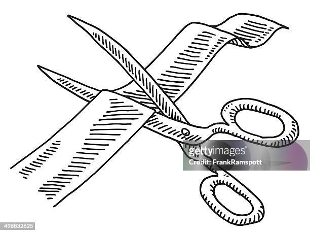 scissors cutting ribbon drawing - launch party stock illustrations