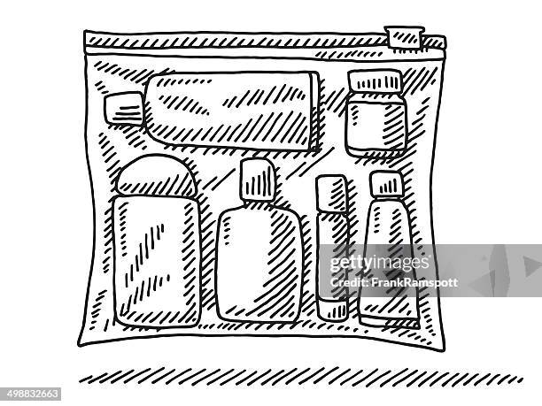 zip bag fluids security check drawing - busy airport stock illustrations