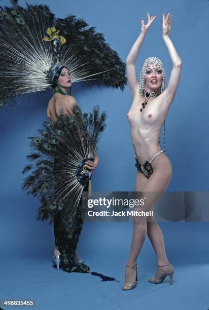 Dancer Linda Bardot with the Kicks Topless Revue performs at the Rainbow Room, New York, New York, 1979.