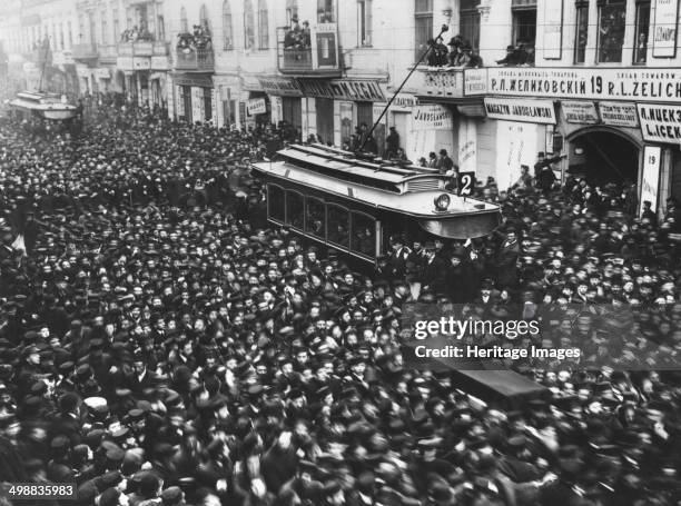 Funeral of Rabbi Elias Haim Meisel, Lodz, Poland, 1912. Mourners pack the streets to see the coffin of the great philanthropist. Meisel , spelt...