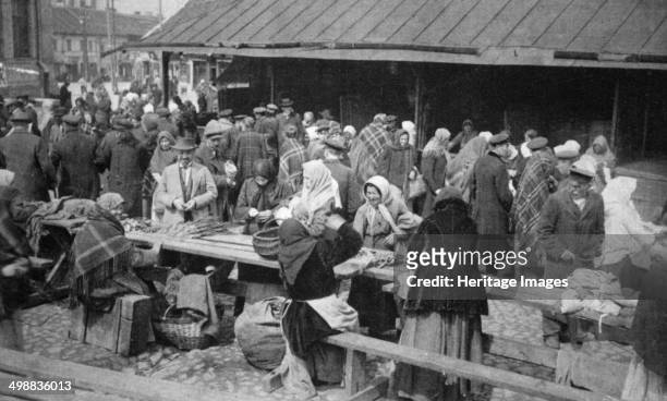 Market at Novgorod, Russia, . At the end of hte 19th century, Jews were persecuted in Russia. Many fled pogroms to find new homes in the USA.