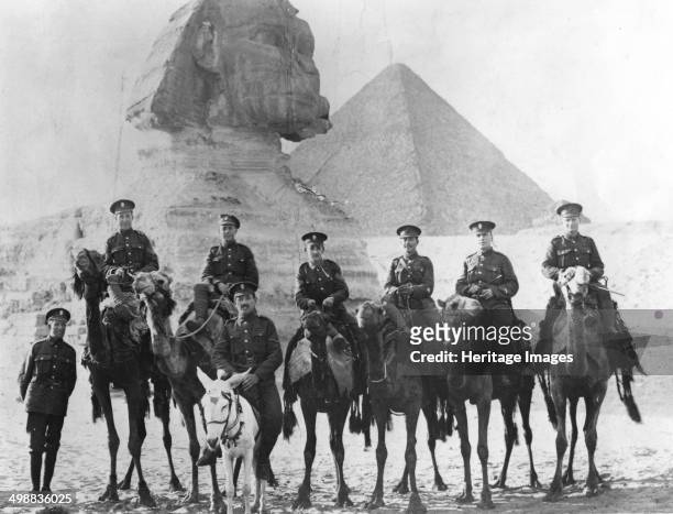 Jewish Legionaries on camels, Giza, Egypt, World War I, 1915-1918. Fourth from the right is Sergeant Samuel Wolfson, elder brother of Sir Isaac...