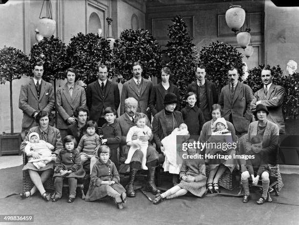 Victor Cavendish, 9th Duke of Devonshire, with his children and grandchildren at Chatsworth, Derbyshire, Christmas 1925. Andrew Cavendish, the 11th...