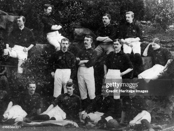 Nottingham Forest Football Club team photograph, 1884-1885. The team pictured after they won the Notts senior cup. Back : T Danks, CJ Caburn, SW...