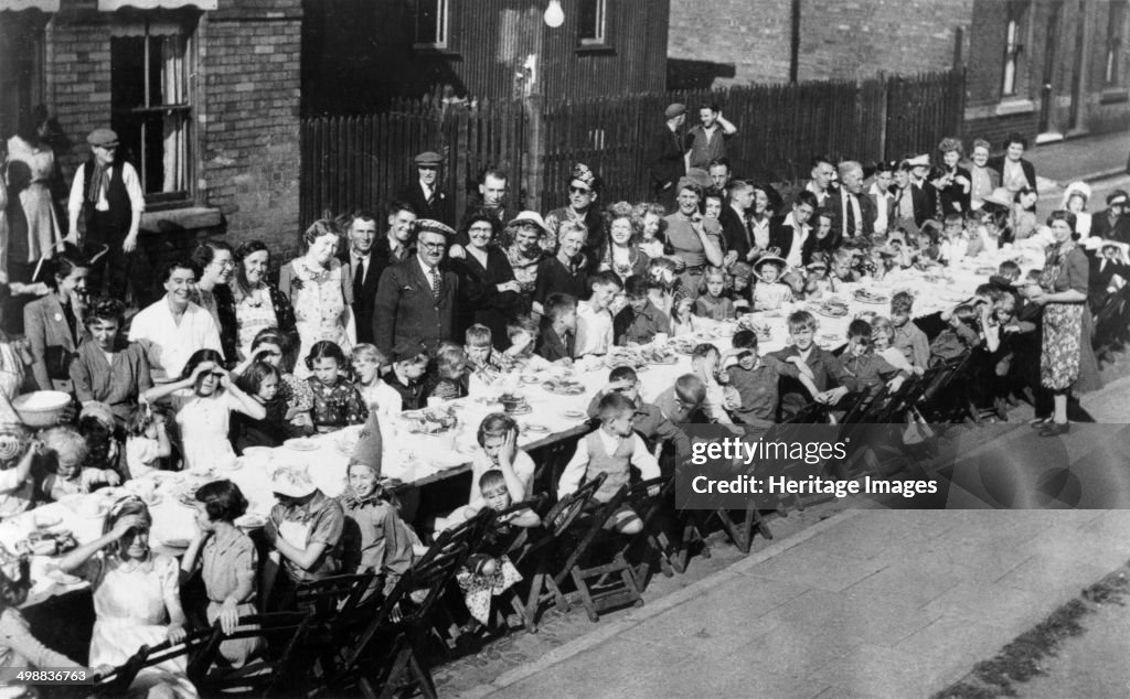 VE Day party, Dunstan Street, Netherfield, Nottinghamshire, May 1945.